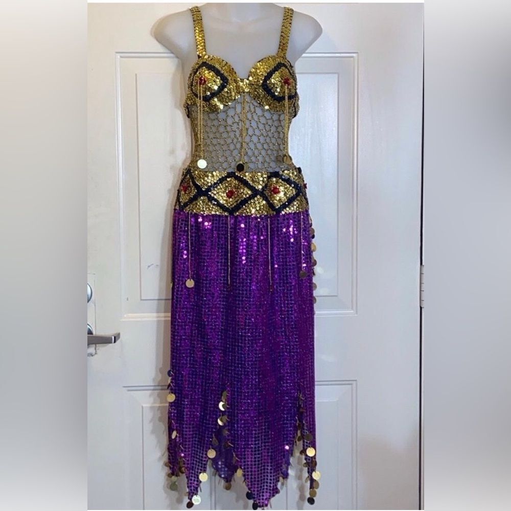 VTG, Belly Dancer Custom Hand Made Costume One Size Sequin Dress